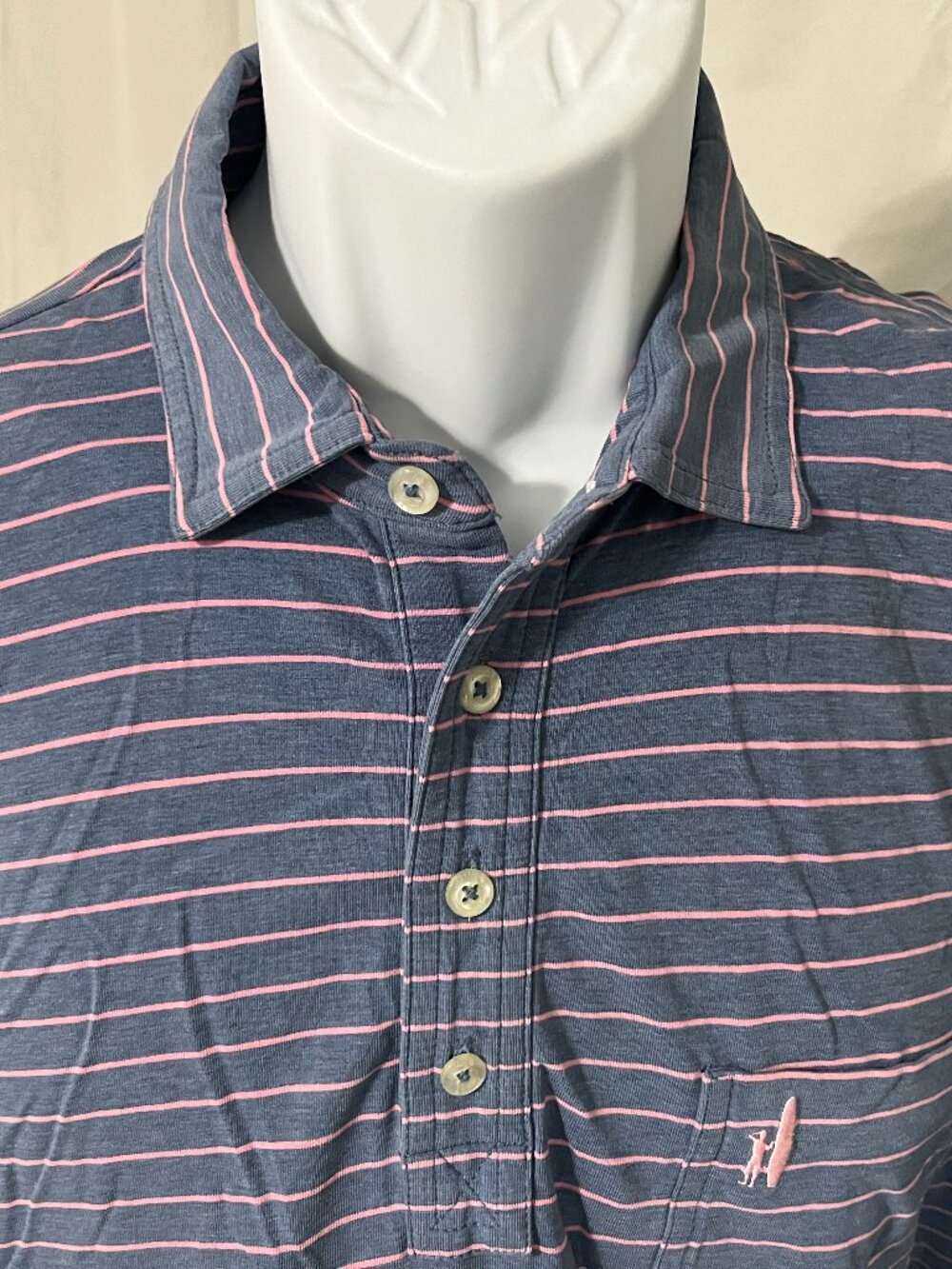🏌️ johnnie-O Men’s L Hangin Out Blue Pink Striped Performance Golf Polo EUC 🌴